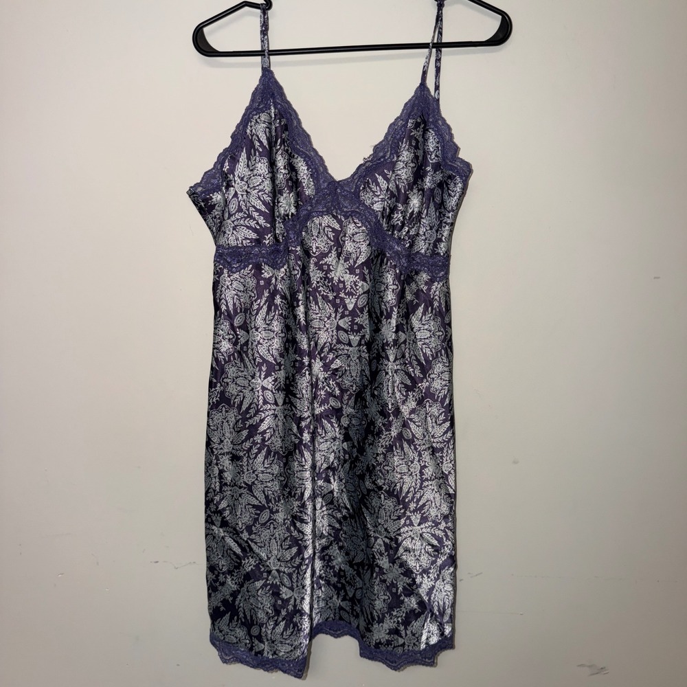 361 Gilligan & O'Malley Slip Dress XL Purple Paisley Lace Trim Satin Chemise